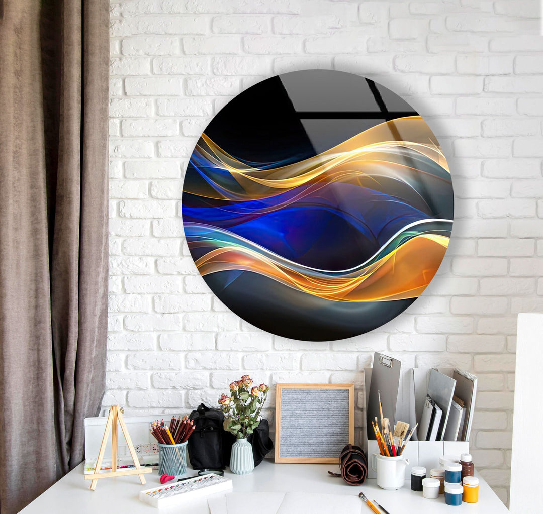 Abstract Round Gold Line Glass Wall Art custom glass photo prints, large glass prints
