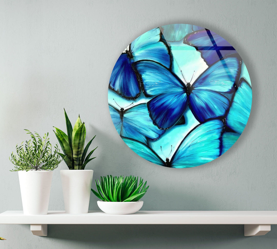 Blue Butterfly Round Glass Wall Art art glass wall art, glass wall art pictures
