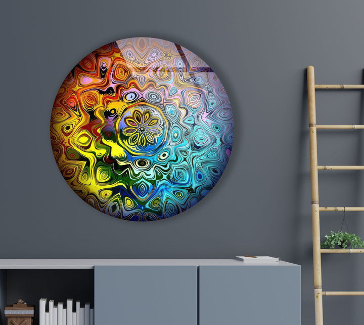 Mandala Round Colored Glass Wall Art glass pictures for Wall, glass prints wall art
