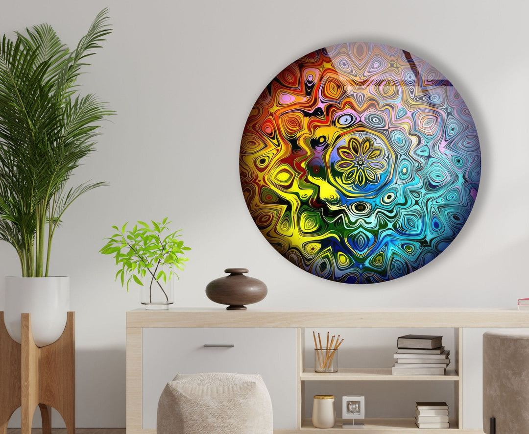 Mandala Round Colored Glass Wall Art photo print on glass, prints on glass wall art
