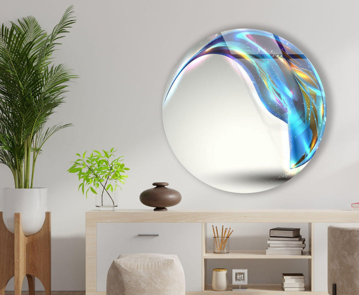 Fantastic Blue Abstract Round Glass Wall Art Glass Printing Wall Art, Print photos on glass
