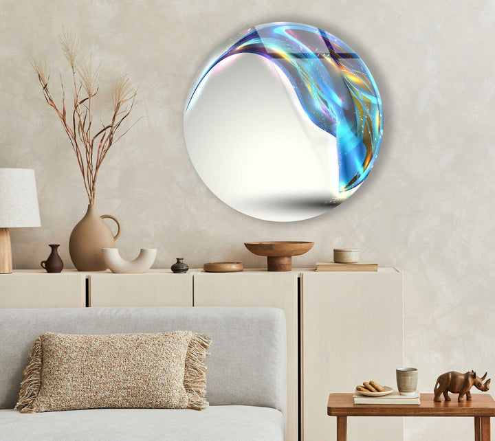 Fantastic Blue Abstract Round Glass Wall Art glass image printing, glass prints from photos
