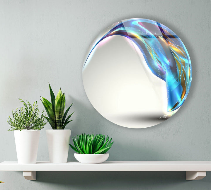 Fantastic Blue Abstract Round Glass Wall Art glass pictures for Wall, glass prints wall art
