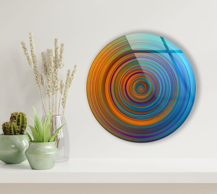 Blue Circles Abstract Round Glass Wall Art custom glass pictures, glass art prints