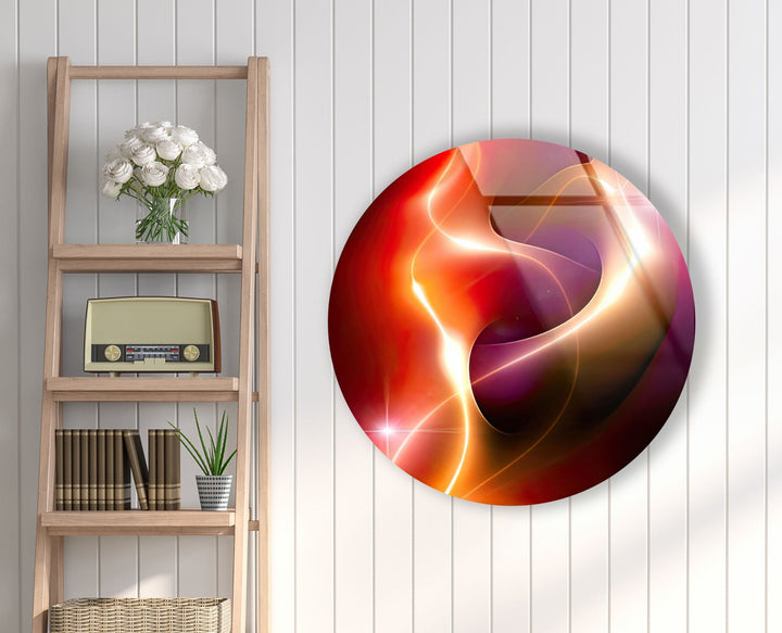 Abstract Round Red & Yellow Glass Wall Art photo print on glass, prints on glass wall art
