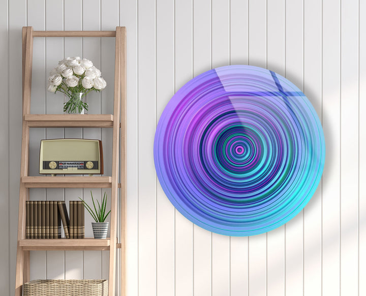 Purple & Blue Spiral Abstract Round Glass Wall Art Glass Printing Wall Art, Print photos on glass
