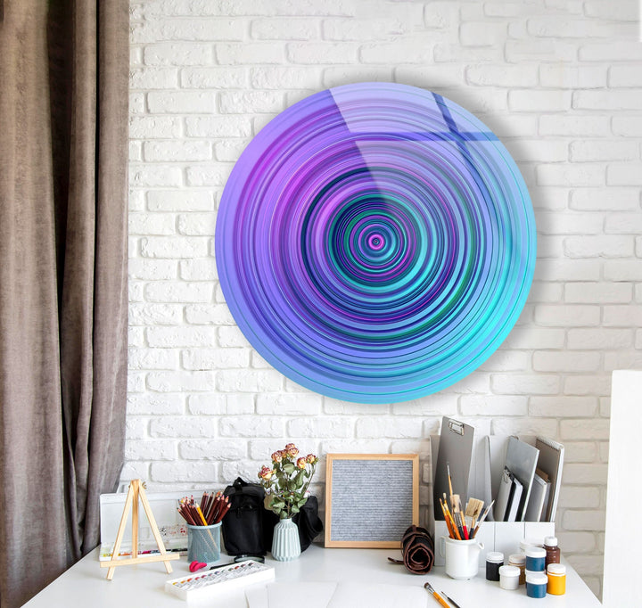 Purple & Blue Spiral Abstract Round Glass Wall Art glass photo prints, glass picture prints
