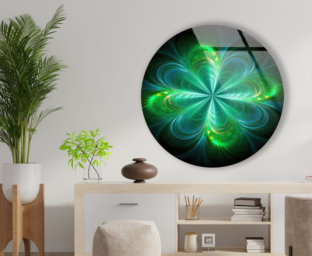 Green Abstract Round Glass Wall Art glass pictures for Wall, glass prints wall art
