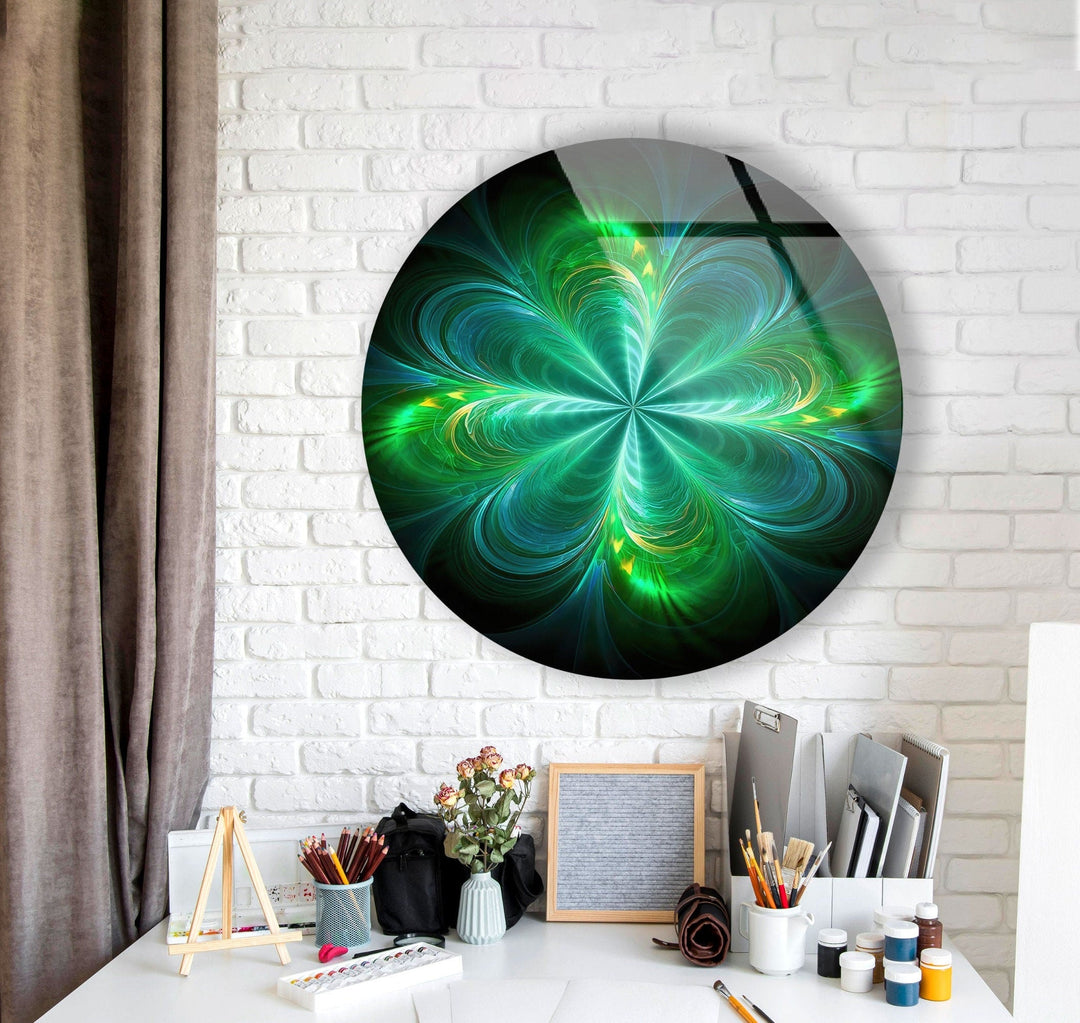 Green Abstract Round Glass Wall Art large glass photo prints, glass wall photos
