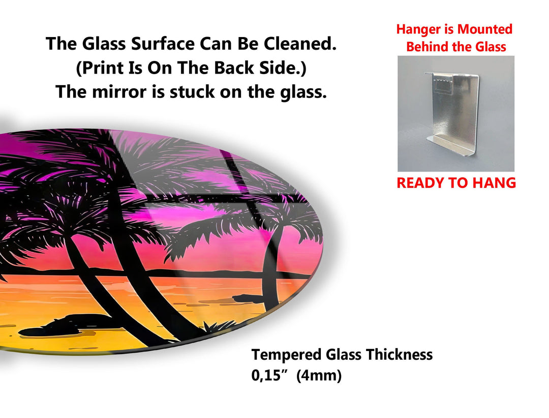 Tropical with Sunset View Round Glass Wall Art