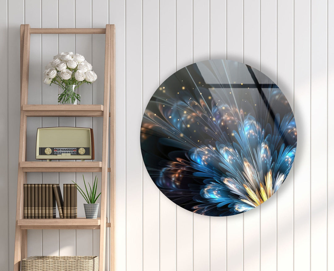 Bright Blue Flower Round Glass Wall Art Glass Printing Wall Art, Print photos on glass
