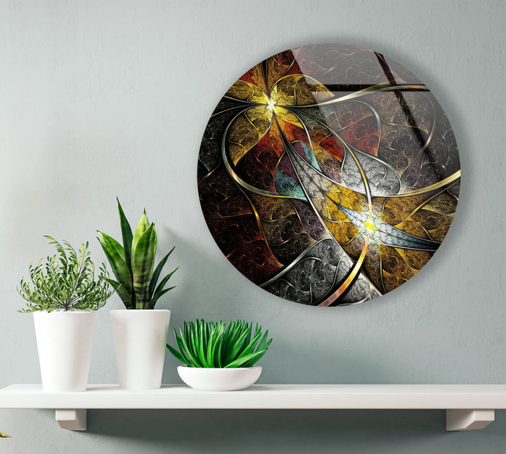 Round Symmetrical Fractal Flower Glass Wall Art glass photo prints, glass picture prints
