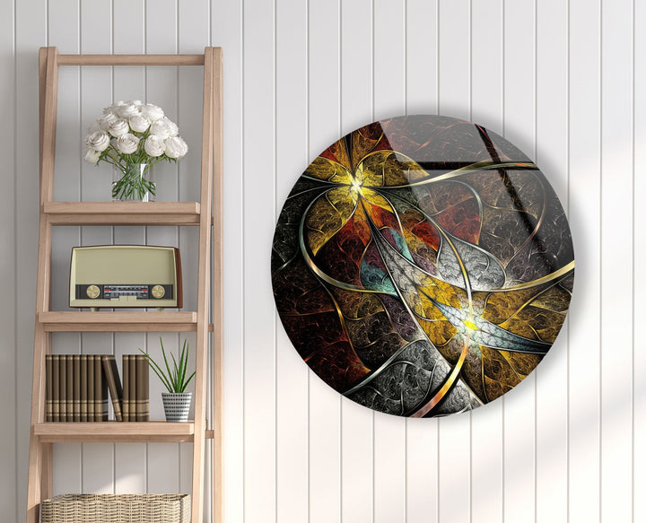 Round Symmetrical Fractal Flower Glass Wall Art glass image printing, glass prints from photos
