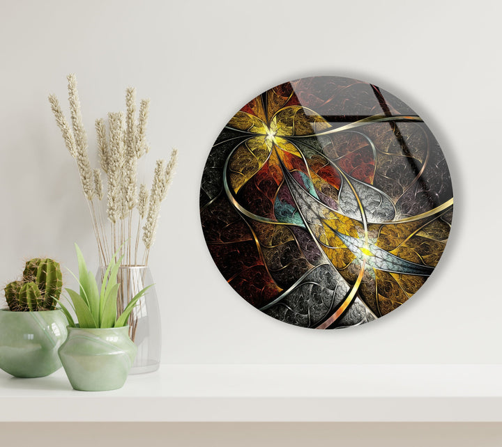 Round Symmetrical Fractal Flower Glass Wall Art glass pictures for Wall, glass prints wall art
