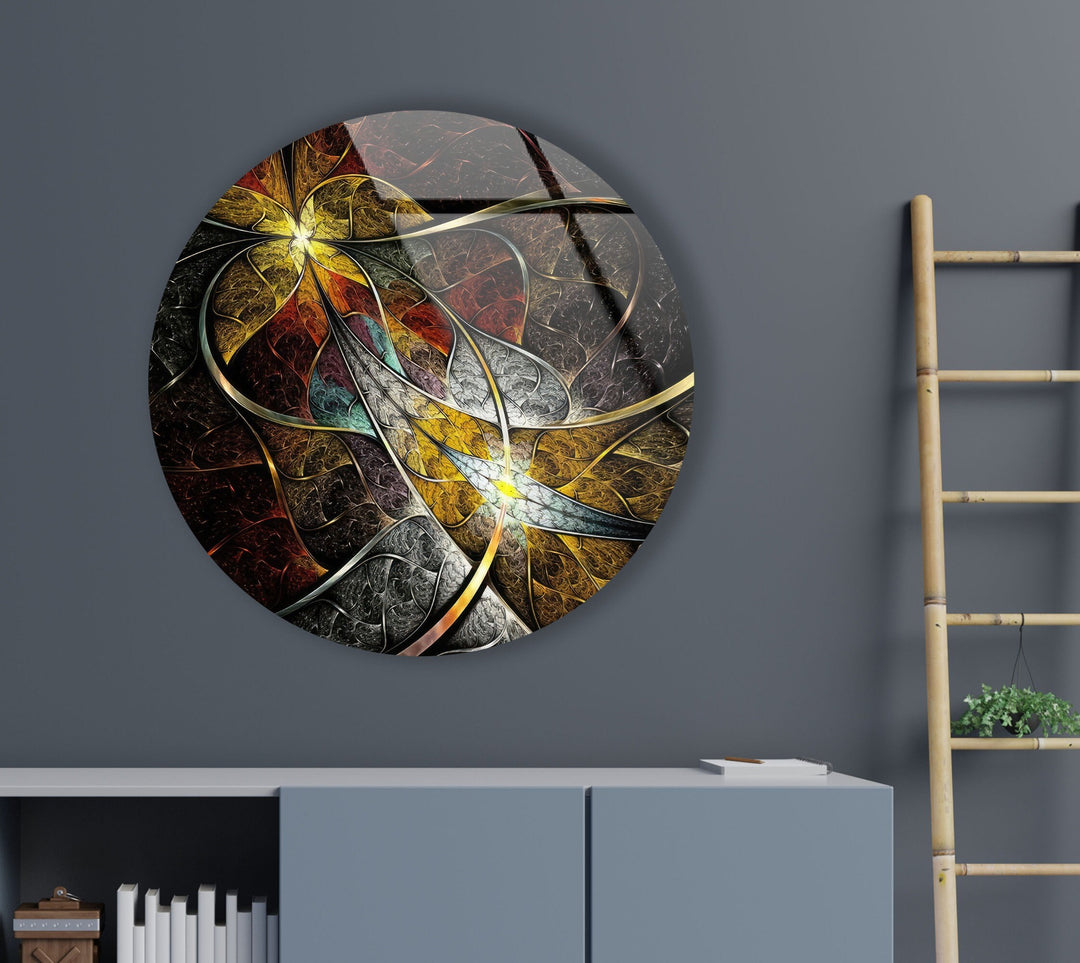 Round Symmetrical Fractal Flower Glass Wall Art custom glass pictures, glass art prints
