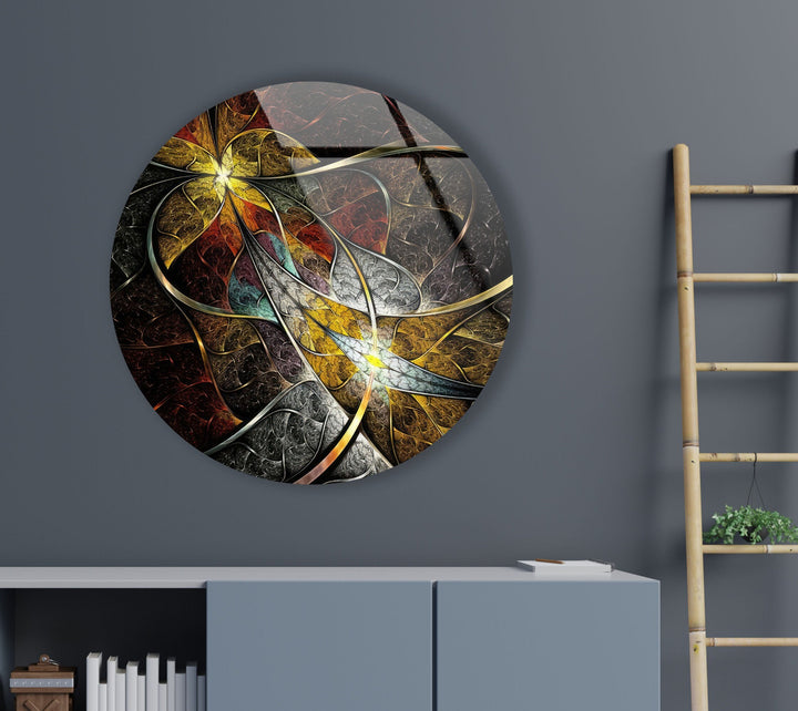 Round Symmetrical Fractal Flower Glass Wall Art custom glass pictures, glass art prints
