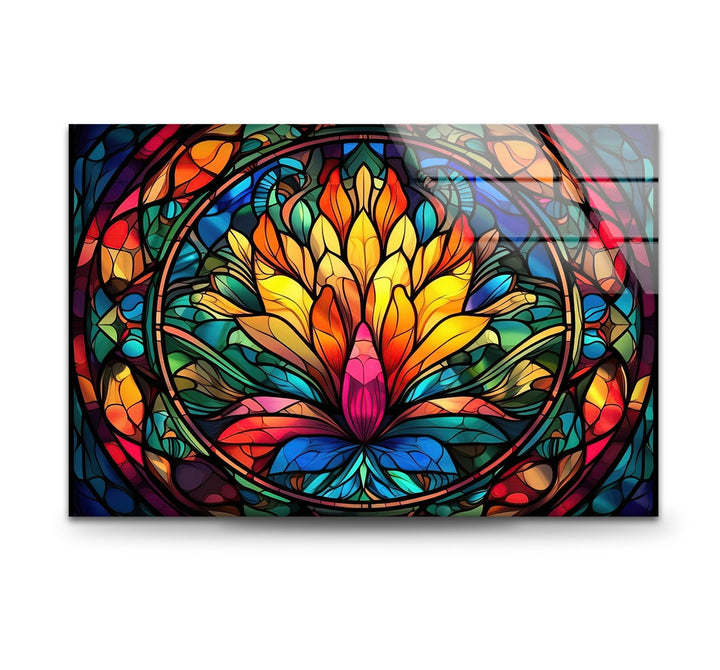 Stained Lotus Glass Wall Art print on glass, glass printed photos