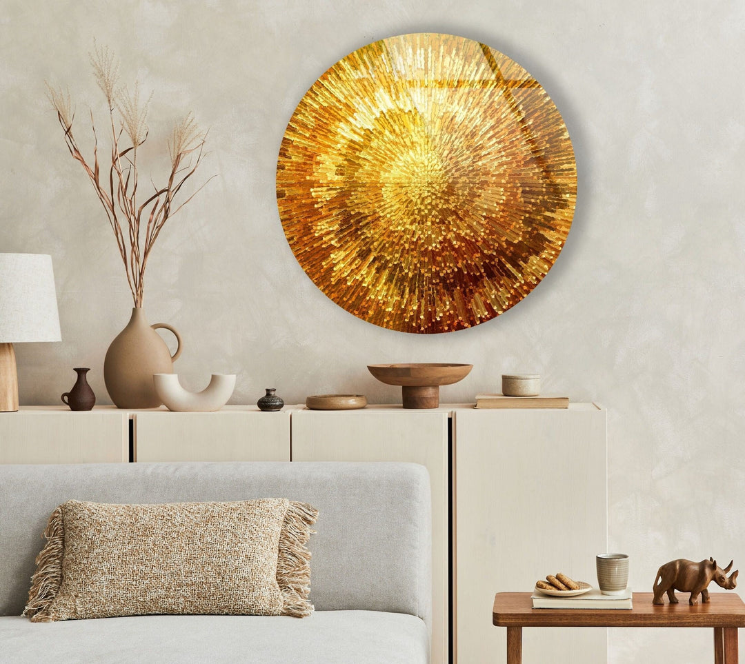 Golden Spiral Abstract Round Glass Wall Art glass art painting, glass art for the Wall