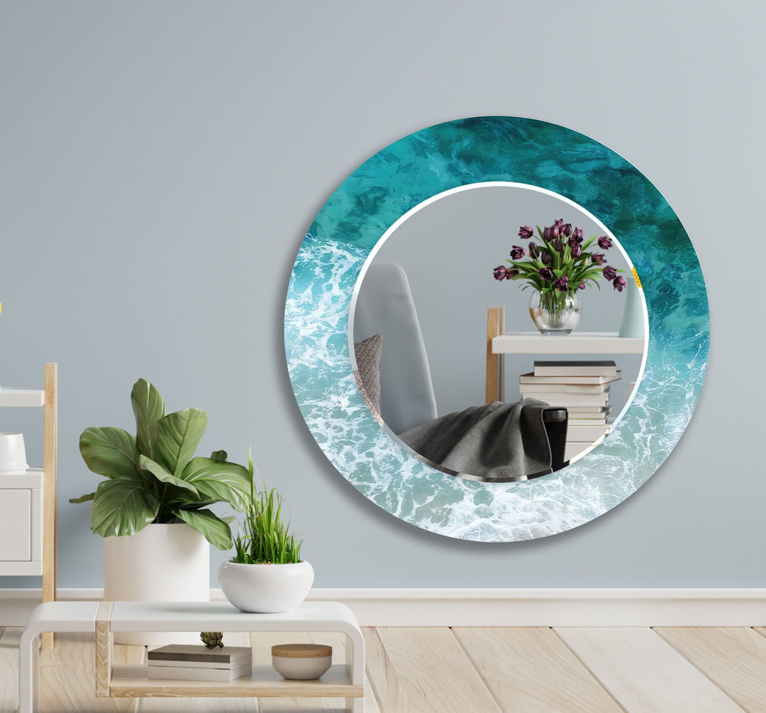 Waves Round Wall Mirror Stained Glass Mirror
