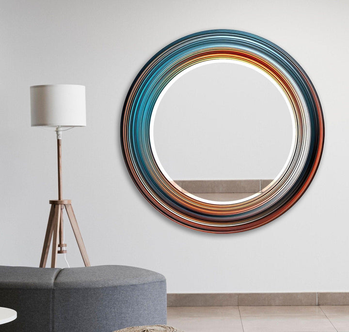 Blue & Orange Abstract Round Wall Mirror Green Wall Mirror
