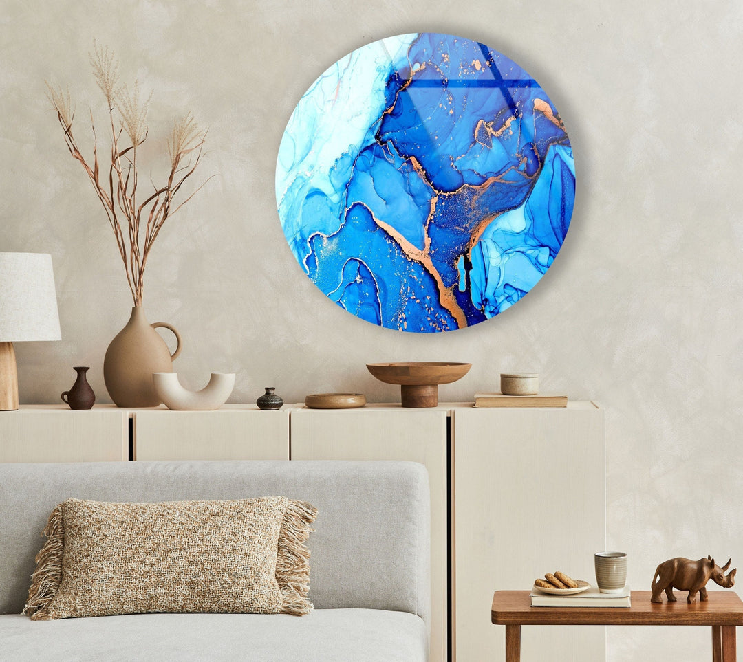 Dark Blue Marble Round Glass Wall Art custom glass photo prints, large glass prints