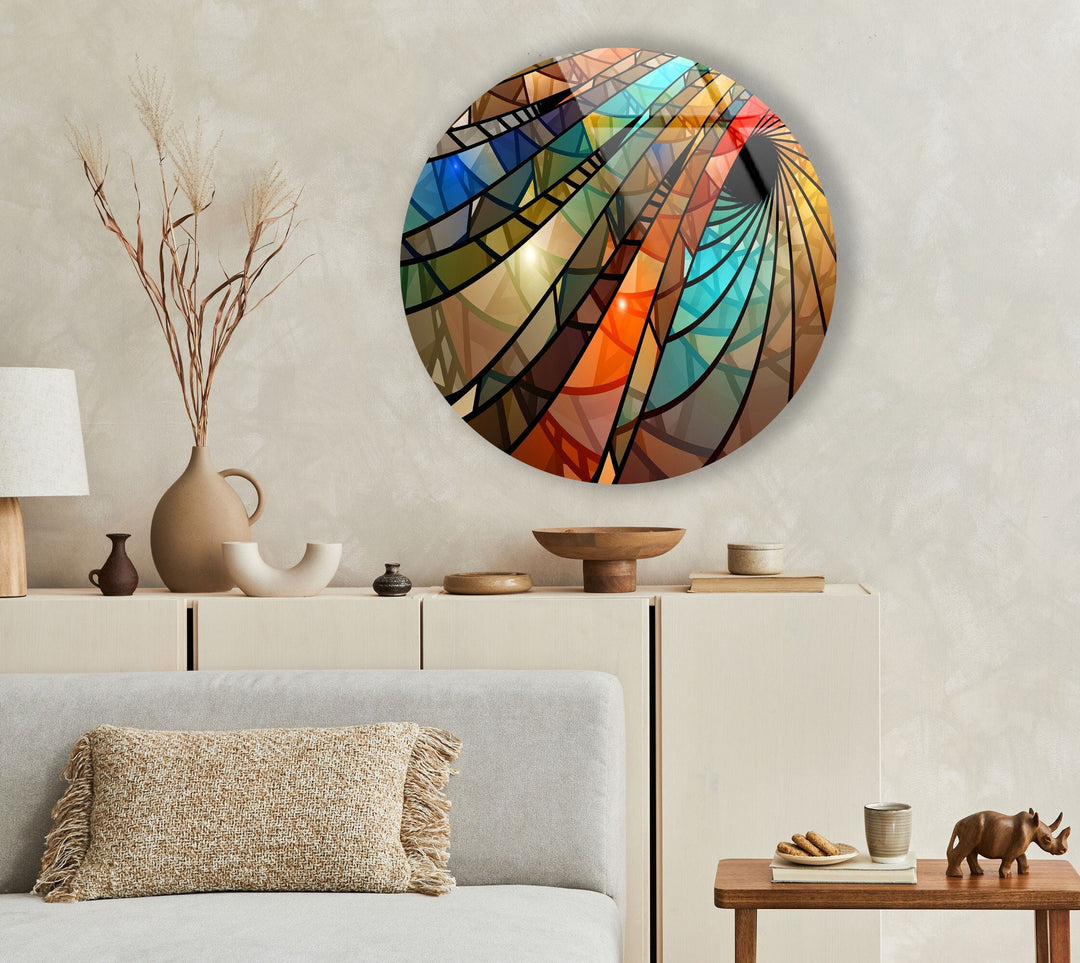 Colorful Vortex Stained Round Glass Wall Art picture on glass wall art, photos printed on glass
