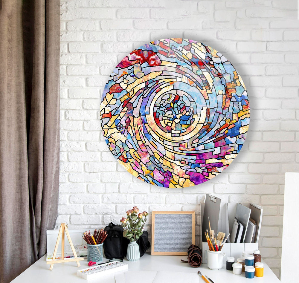 Color Swirl Stained Round Glass Wall Art glass wall decor, glass wall art decor