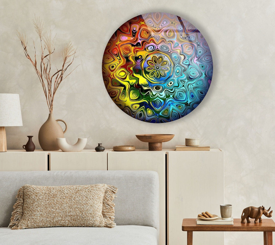 Mandala Round Colored Glass Wall Art Glass Printing Wall Art, Print photos on glass
