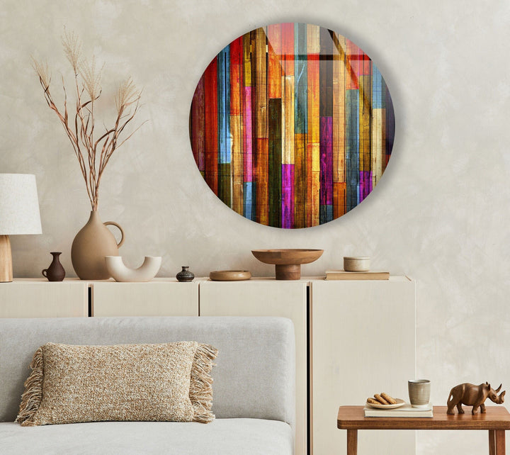 Colorful Wood Pattern Round Glass Wall Art glass art painting, glass art for the Wall