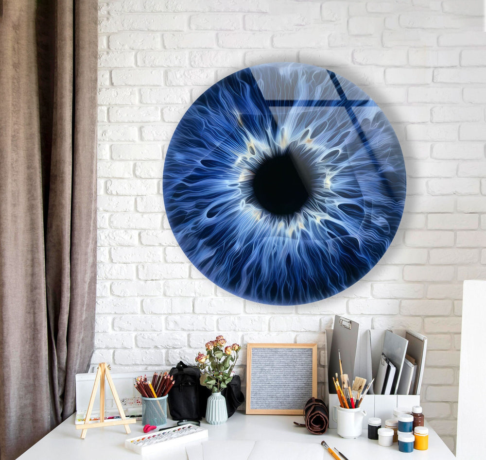 Blue & Black Eye Round Glass Wall Art stained glass wall art, stained glass wall decor
