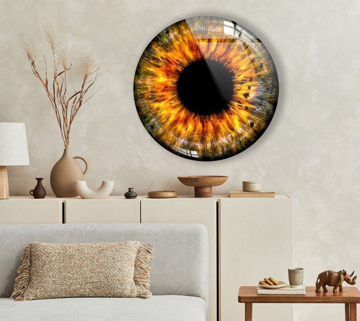 Orange Eye Round Glass Wall Art picture on glass wall art, photos printed on glass