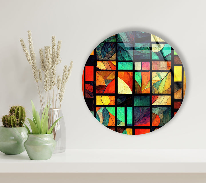 Yellow & Green Stained Round Glass Wall Art Yellow & Green Stained Round Glass Wall Art