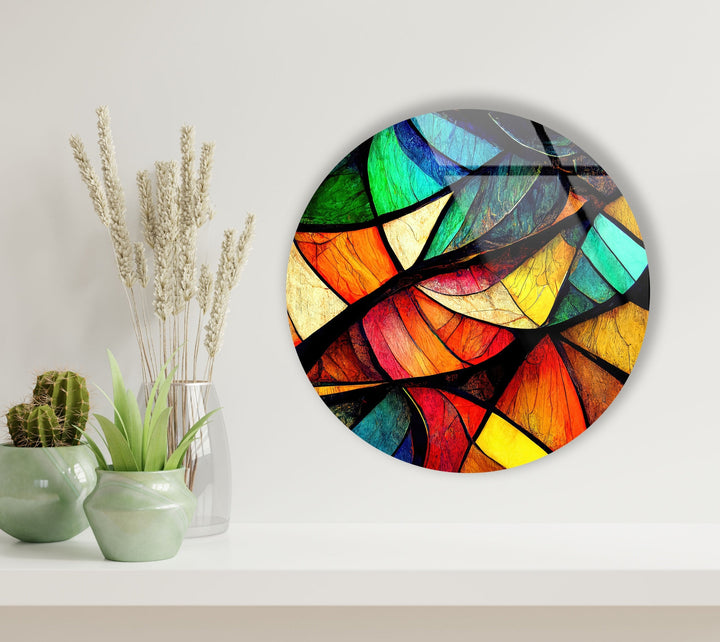 Stained Round Symmetrical Symbols Glass Wall Art glass pictures for Wall, glass prints wall art
