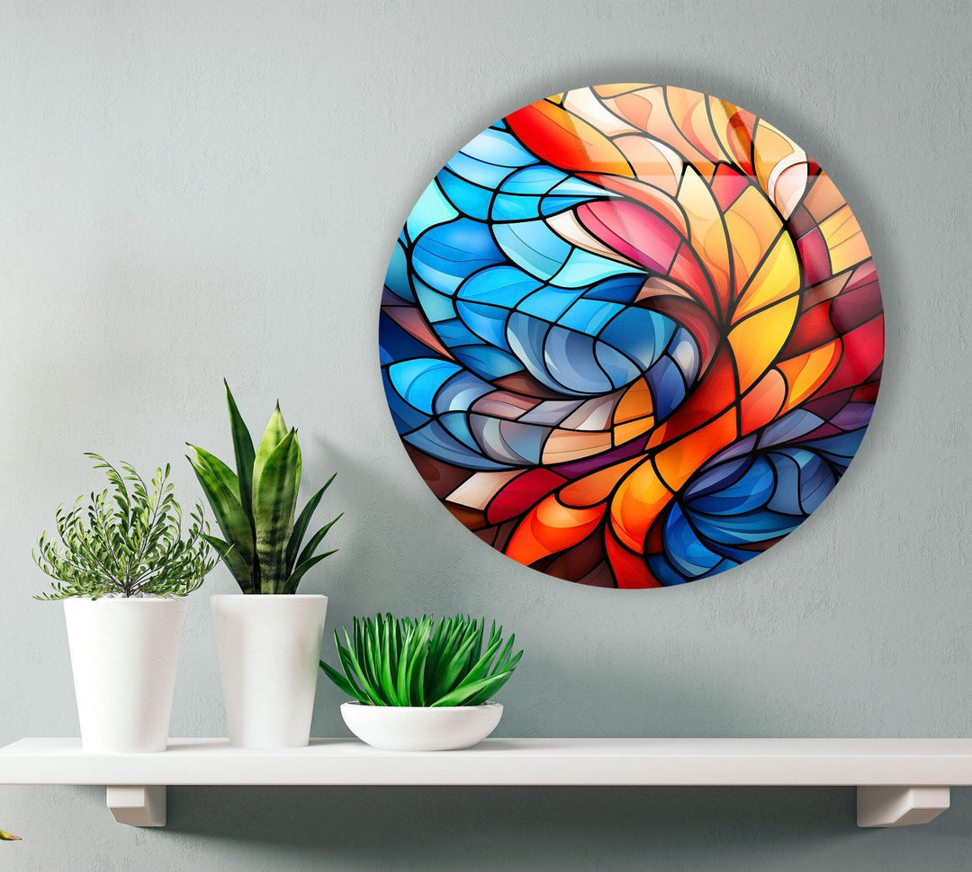  Stained Round Blue & Orange Glass Wall Art glass image printing, glass prints from photos
