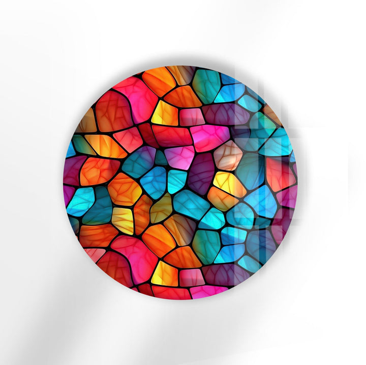 Colorful Modern Stained Round Glass Wall Art large glass photo prints, glass wall photos
