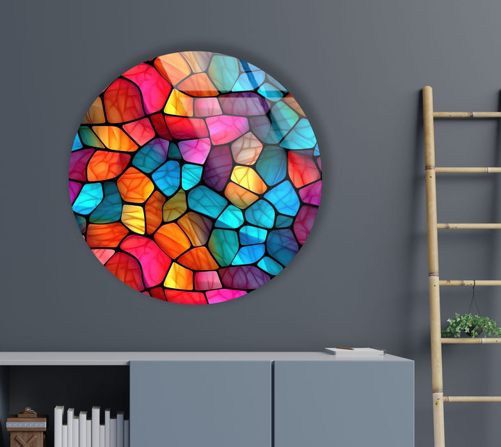 Colorful Modern Stained Round Glass Wall Art photo print on glass, prints on glass wall art
