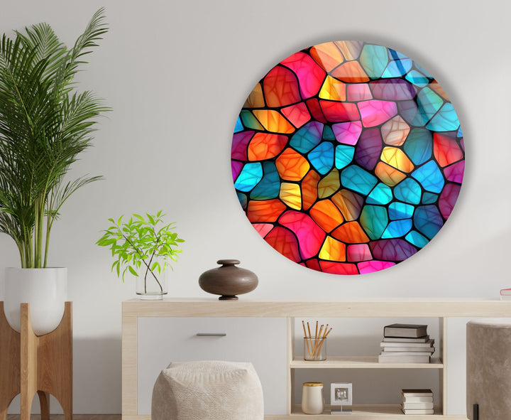 Colorful Modern Stained Round Glass Wall Art custom glass pictures, glass art prints
