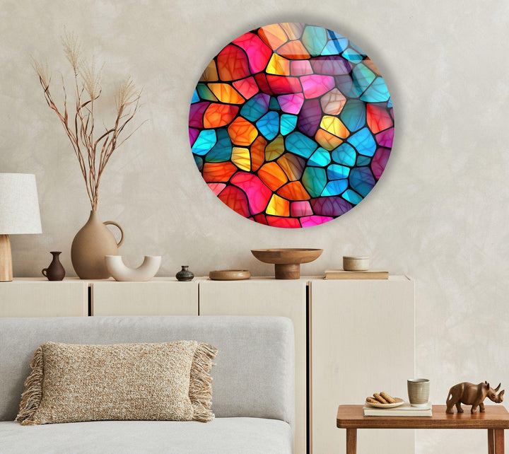 Colorful Modern Stained Round Glass Wall Art glass pictures for Wall, glass prints wall art
