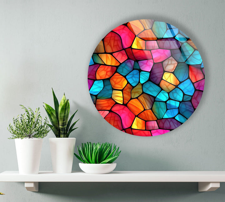 Colorful Modern Stained Round Glass Wall Art glass image printing, glass prints from photos
