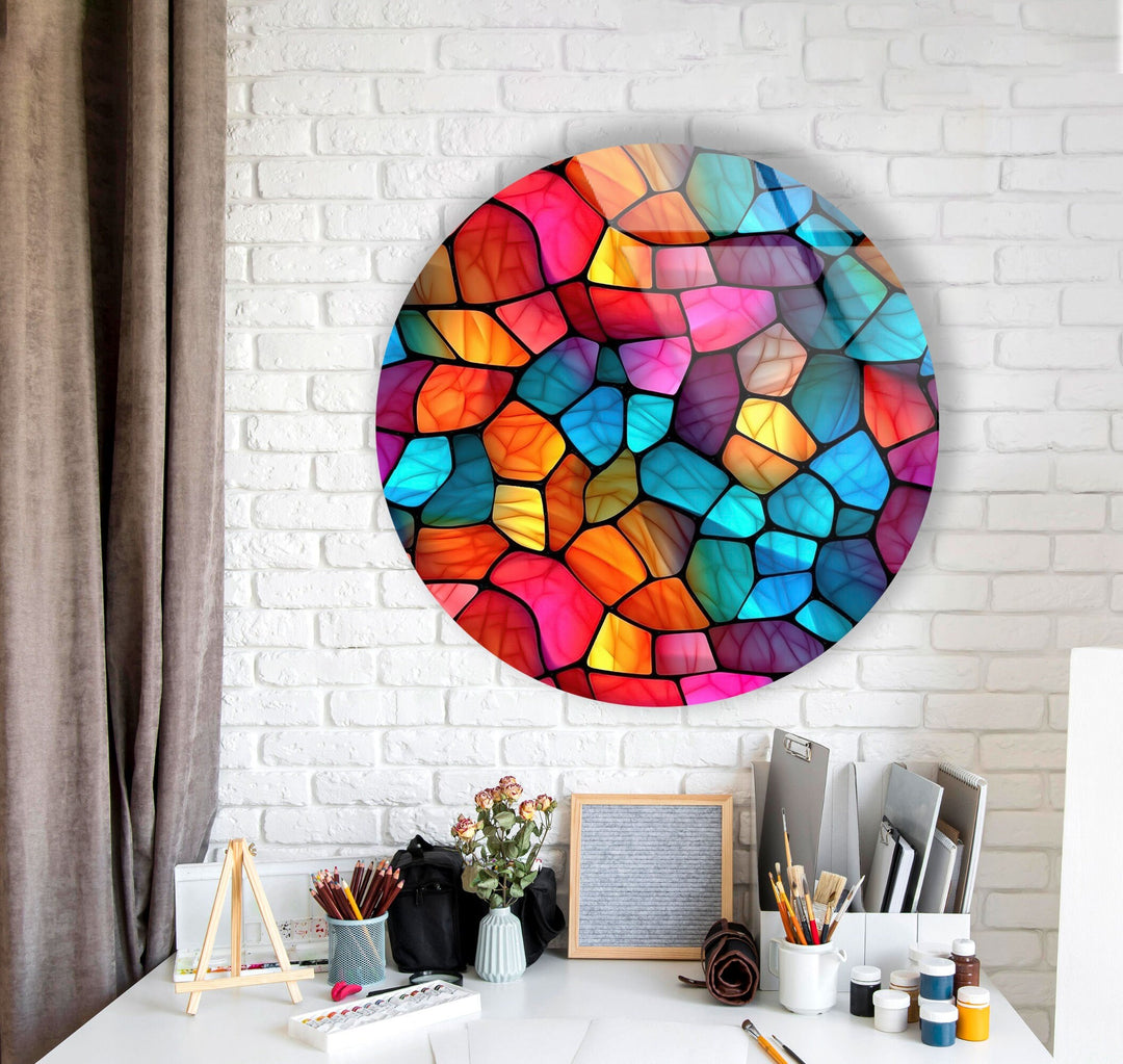 Colorful Modern Stained Round Glass Wall Art Glass Printing Wall Art, Print photos on glass
