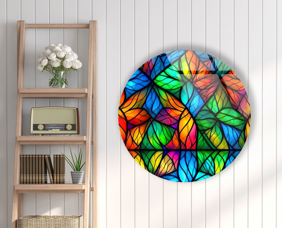 Shaped Details Stained Round Glass Wall Art custom glass pictures, glass art prints
