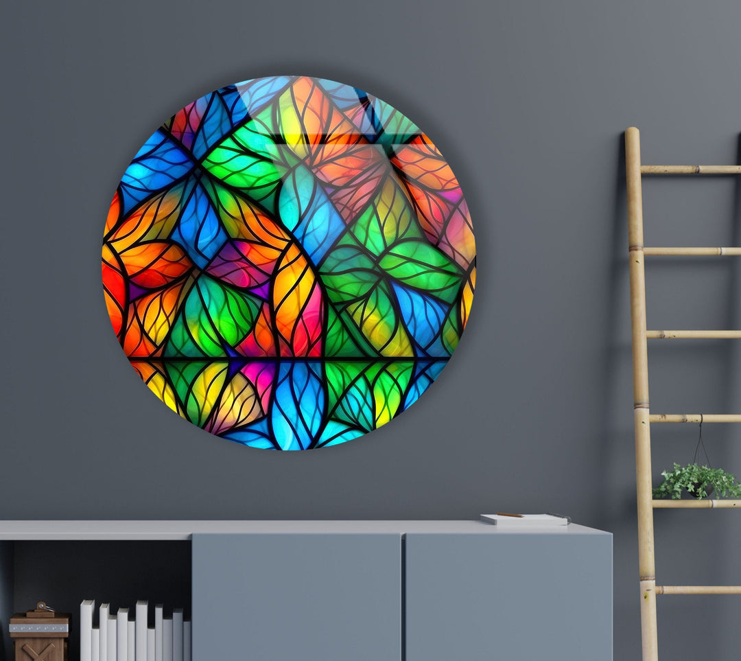 Shaped Details Stained Round Glass Wall Art Glass Printing Wall Art, Print photos on glass
