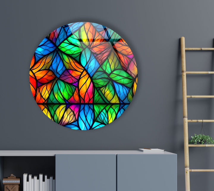 Shaped Details Stained Round Glass Wall Art Glass Printing Wall Art, Print photos on glass
