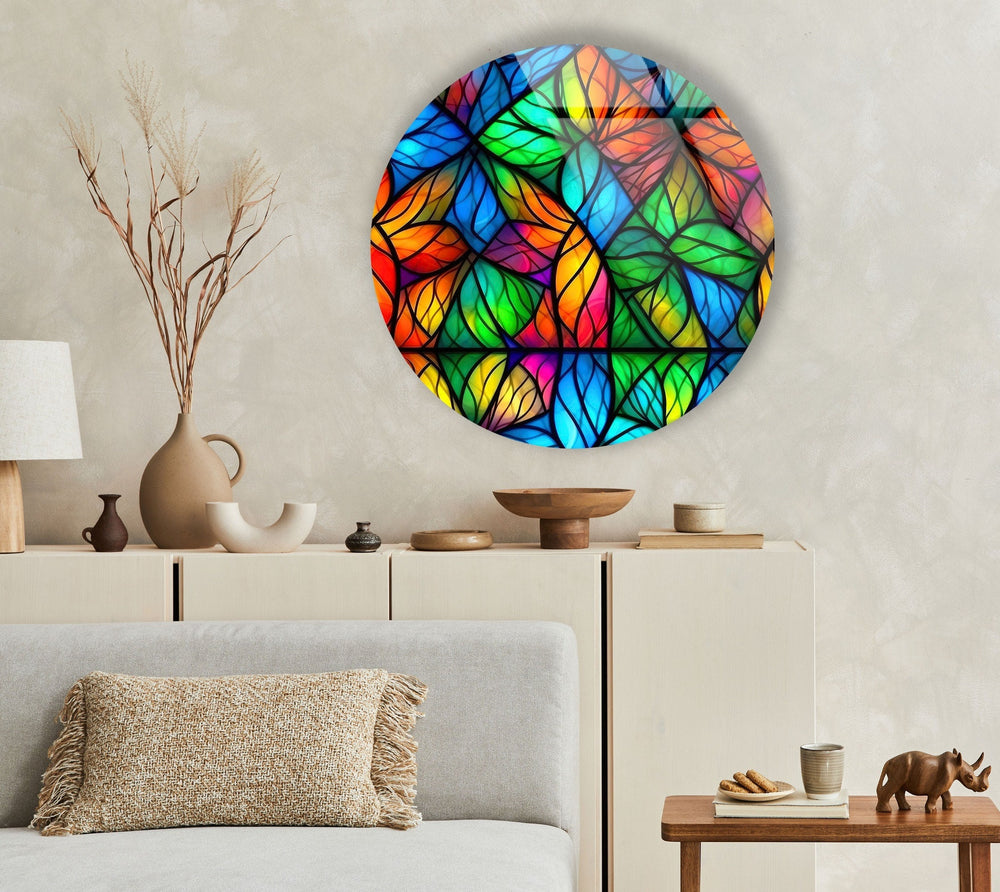 Shaped Details Stained Round Glass Wall Art picture on glass wall art, photos printed on glass
