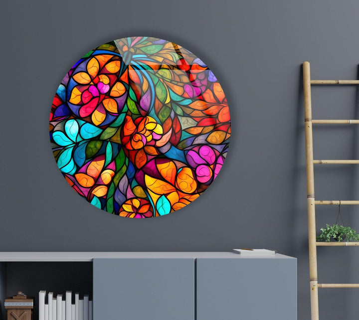 Stained Colored Fractal Round Glass Wall Art art glass wall art, glass wall art pictures
