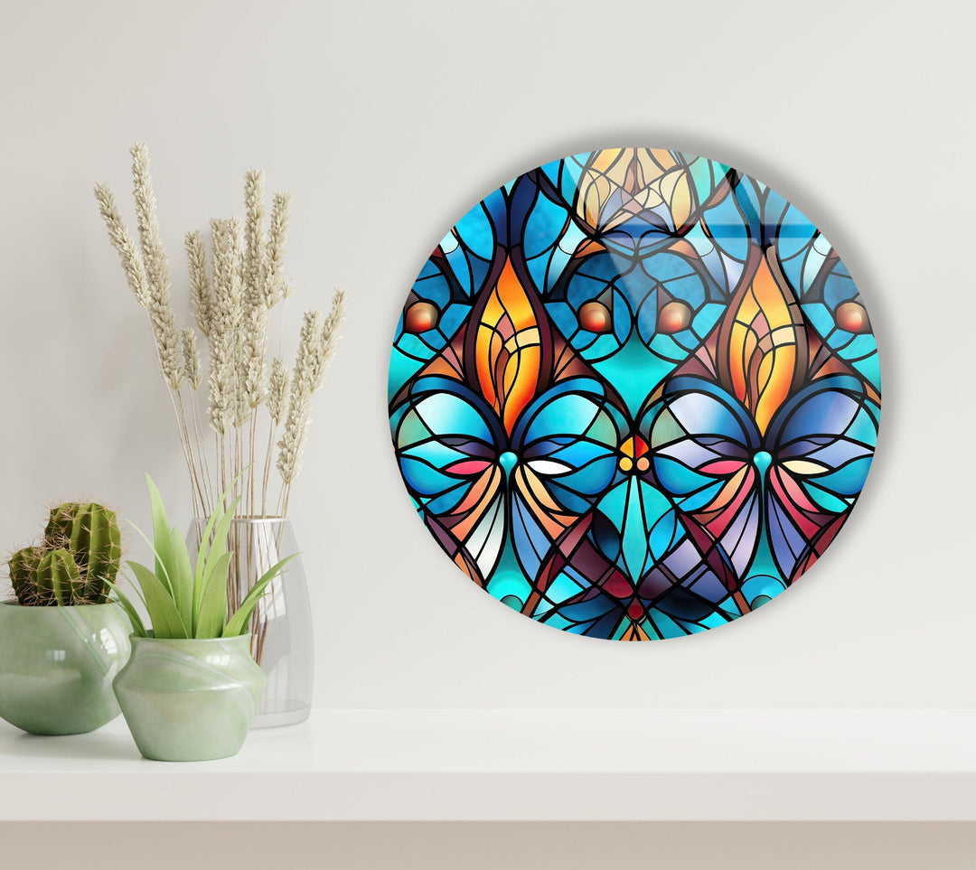 Mosaic Round Blue Glass Wall Art print on glass, glass printed photos
