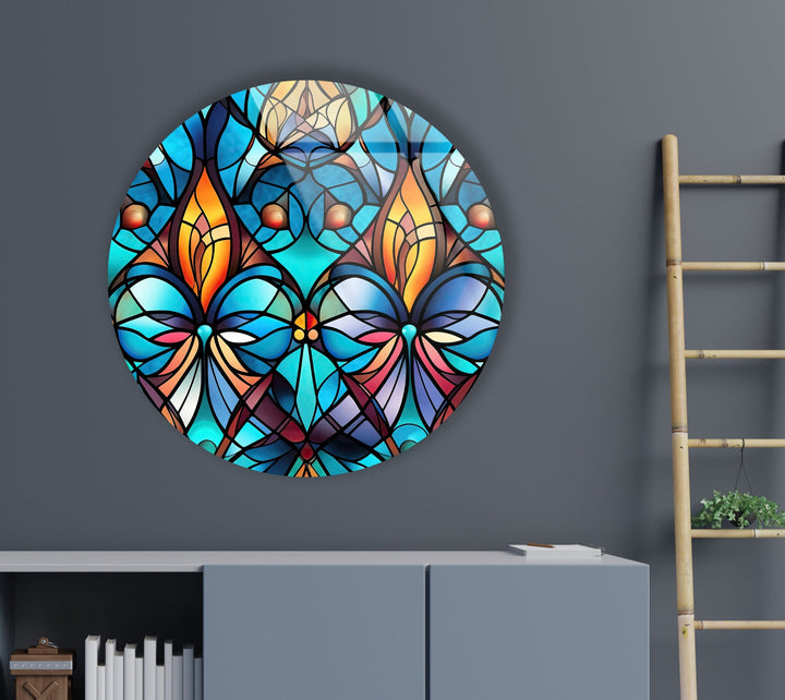 Mosaic Round Blue Glass Wall Art print picture on glass, Tempered Glass Wall Art
