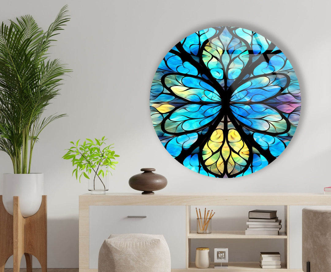 Stained Round Blue Mandala Glass Wall Art art glass wall art, glass wall art pictures
