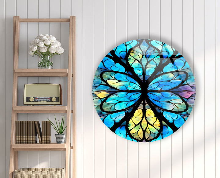 Stained Round Blue Mandala Glass Wall Art glass image printing, glass prints from photos
