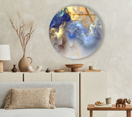 Abstract Clouds Round Glass Wall Art